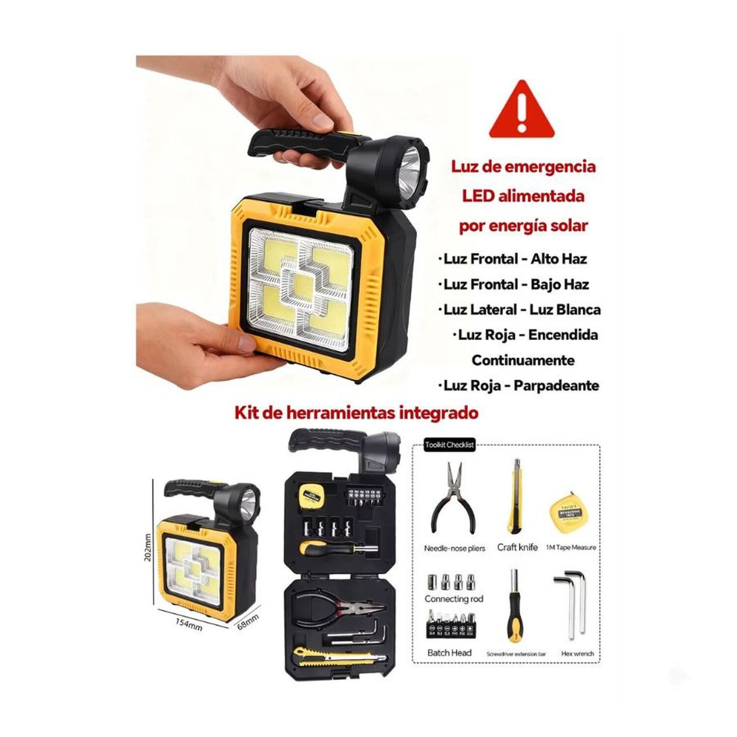Foco Linterna Recargable Solar Camping Port&aacute;til Kit Herramientas image number 2.0