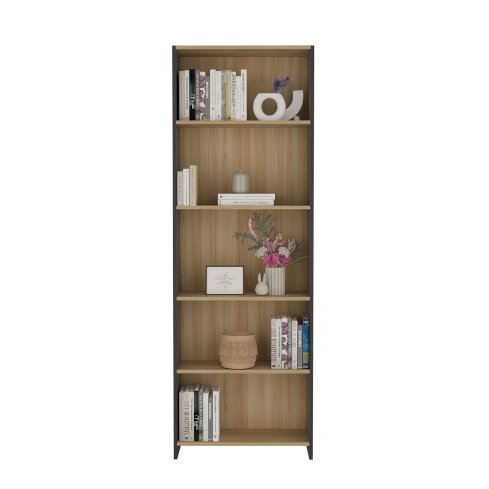 Mueble Biblioteca Con 5 Repisas 180,6x63x26,6 Cm Café Claro Y Negro image number 2.0