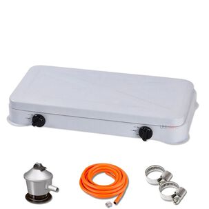 Cocinilla Encimera A Gas Licuado 2 Platos Blanca + Kit De Instalaci&oacute;n