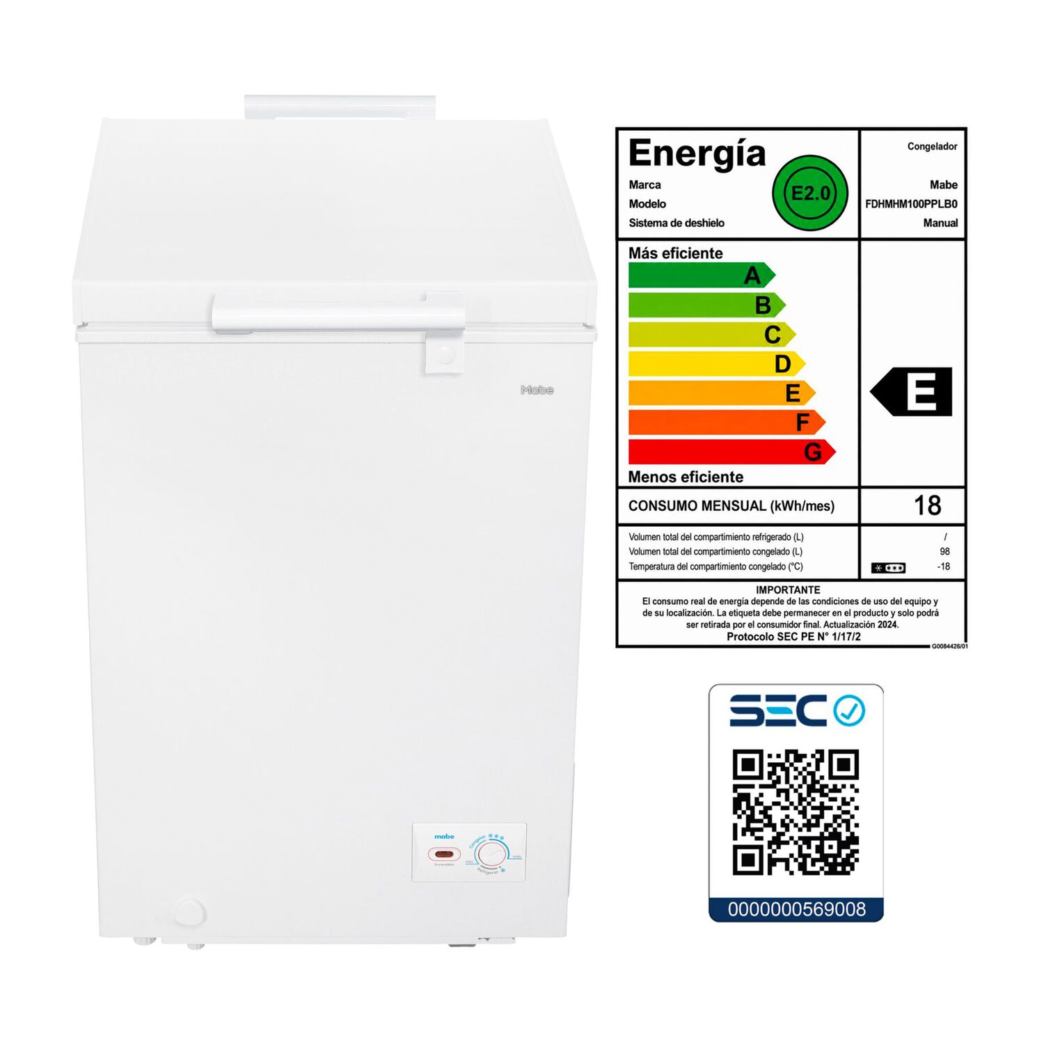 Freezer Horizontal Mabe FDHMHM100PPLB0 / Fr&iacute;o Directo / 98 Litros / E image number 8.0