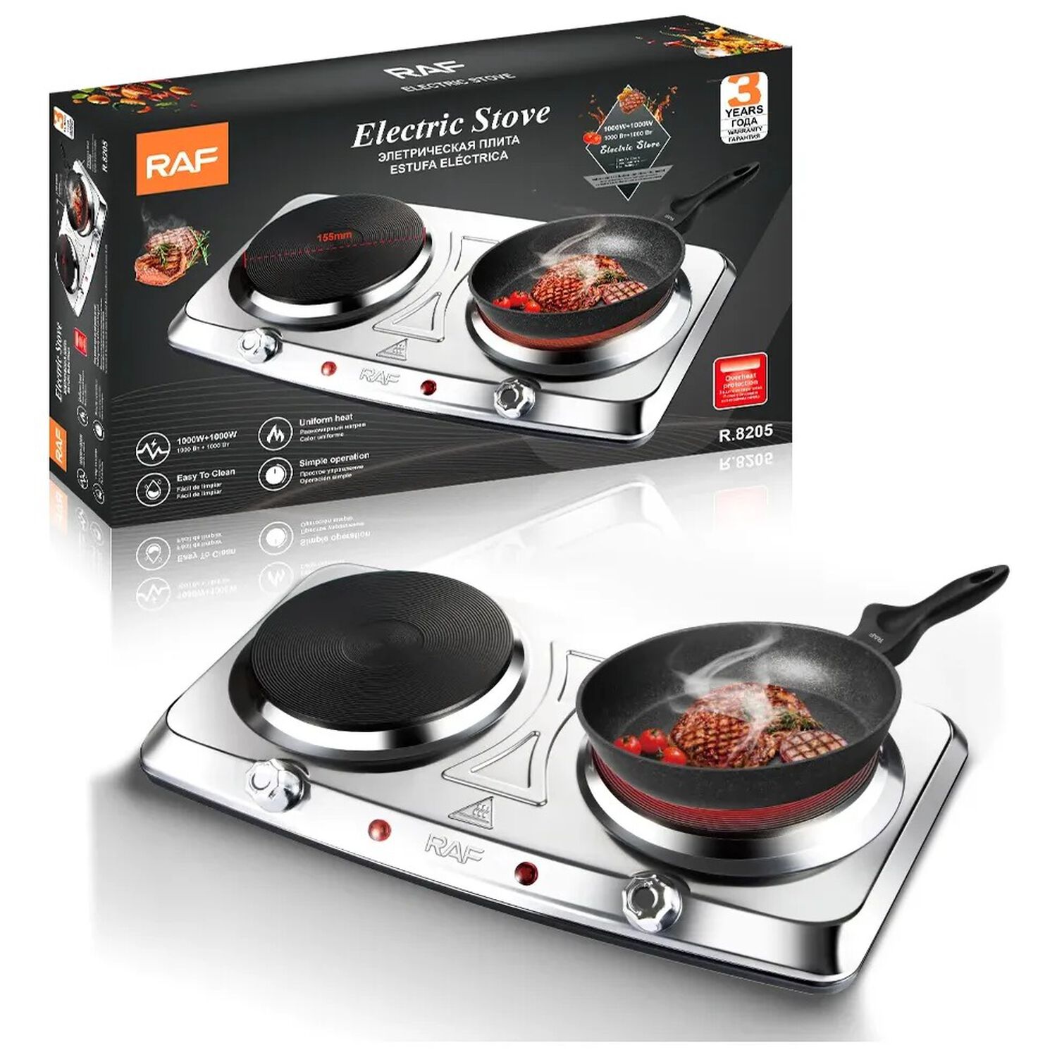 Cocina El&eacute;ctrica 2 Plato Cocinilla Encimera Acero Inoxidable image number 0.0