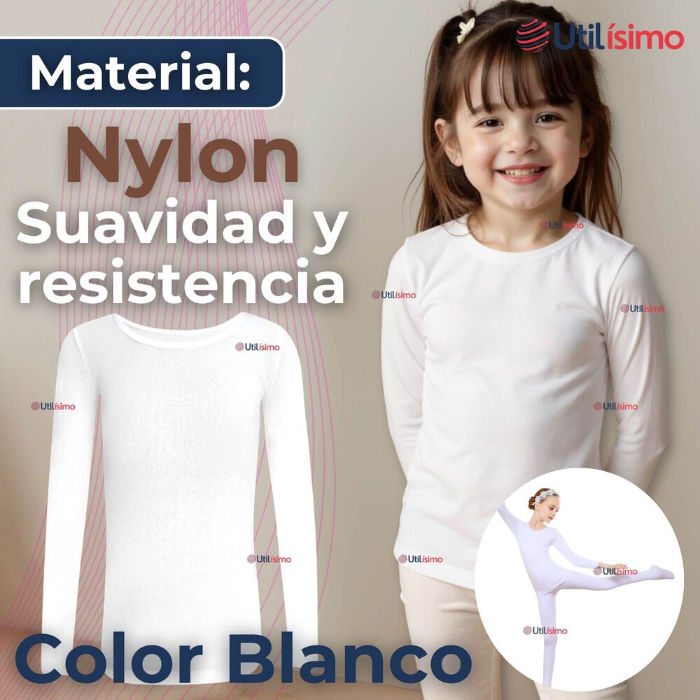 Camiseta De Panty Elástica Manga Larga Segunda Piel Niña Nylon Blanco image number 3.0