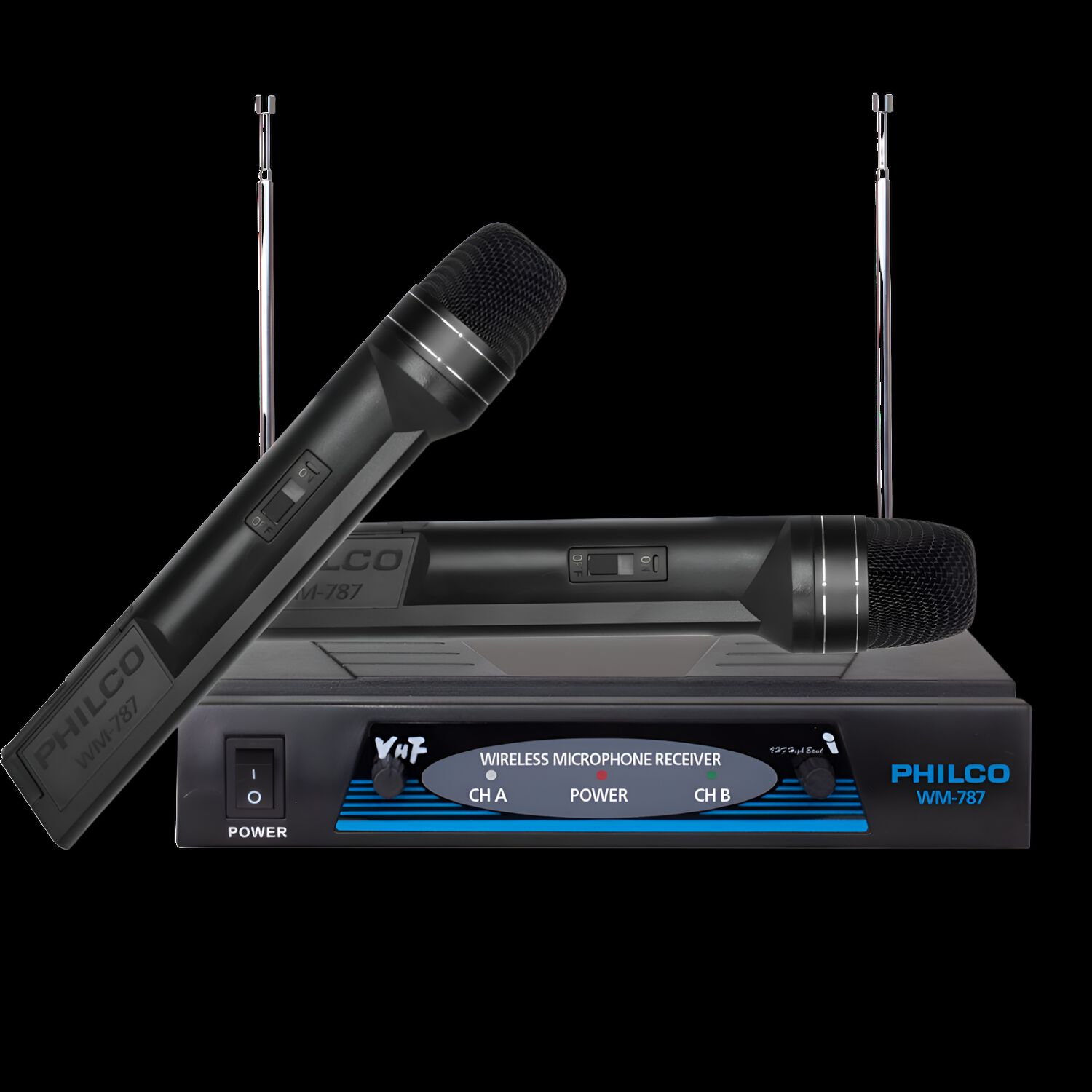 Pack De 2 Micr&oacute;fonos Inal&aacute;mbricos Vhf Pro Wm-787 Audio Hd image number 0.0