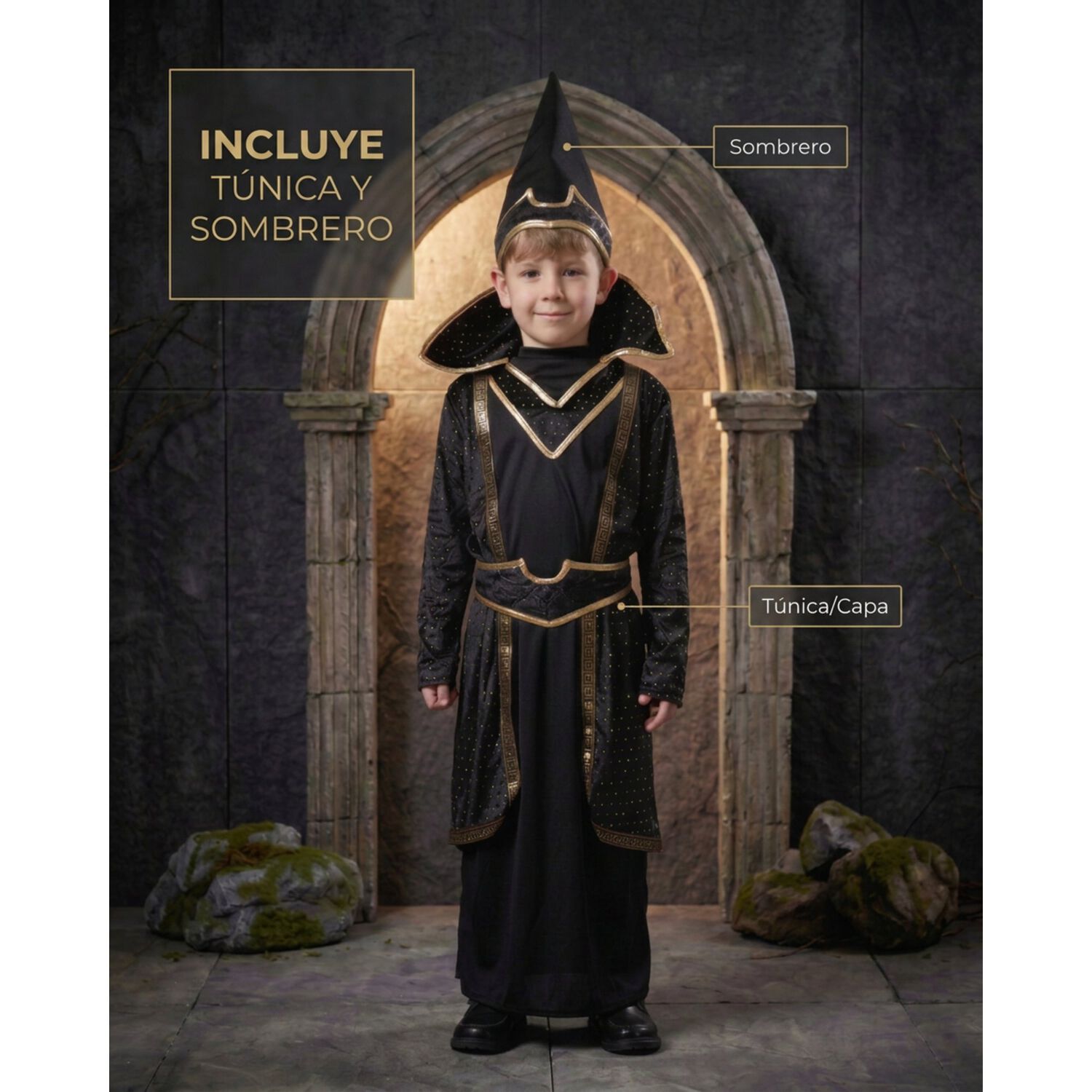 Disfraz Infantil Mago Oscuro Hechiero Medieval image number 5.0