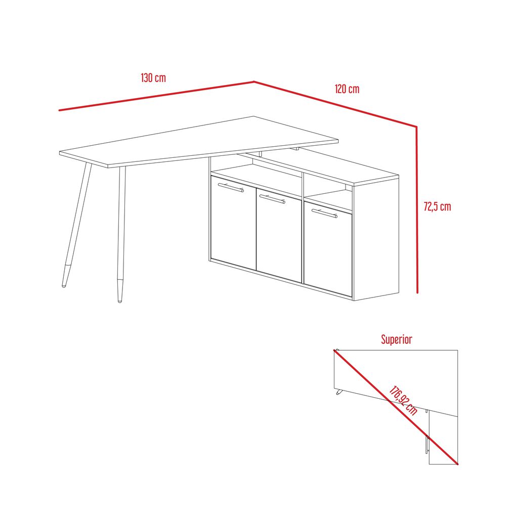 Escritorio En L Esquinero 72,5x130x120 Caf&eacute; Claro Y Blanco image number 7.0