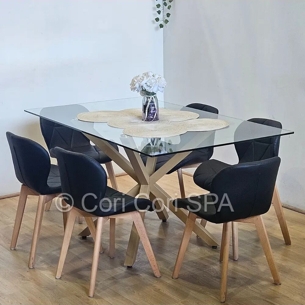 Juego De Comedor Madrid 140x80cms + 6 Sillas Mariposa Ecocuero Wood Negra image number 0.0
