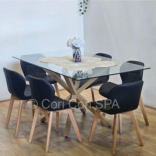Juego De Comedor Madrid 140x80cms + 6 Sillas Mariposa Ecocuero Wood Negra