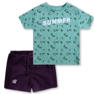 Set 2 Piezas Conjunto Niño Polera Y Short Tedmimak Verano 100% Algodón Happy Summer