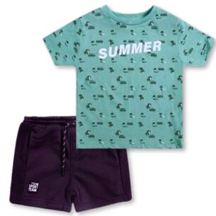 Set 2 Piezas Conjunto Ni&ntilde;o Polera Y Short Tedmimak Verano 100% Algod&oacute;n Happy Summer