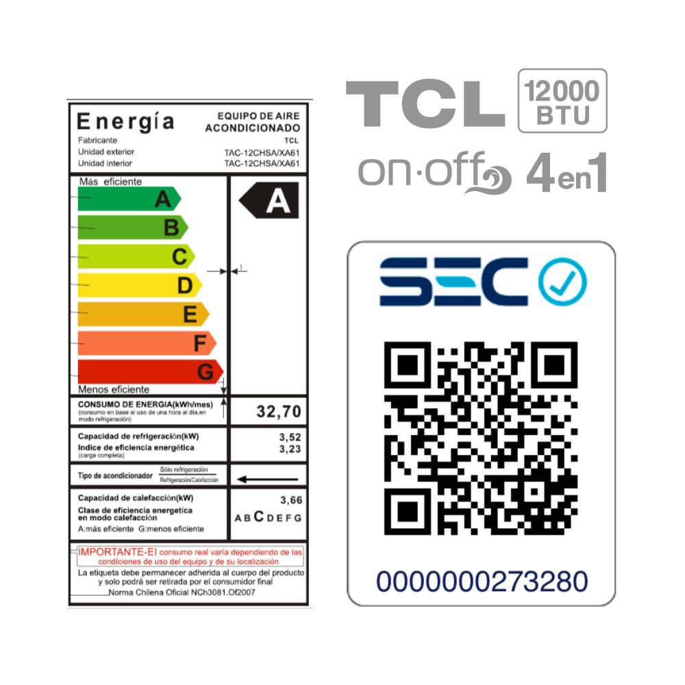Aire Acondicionado Tcl On-off 12000 Btu image number 6.0