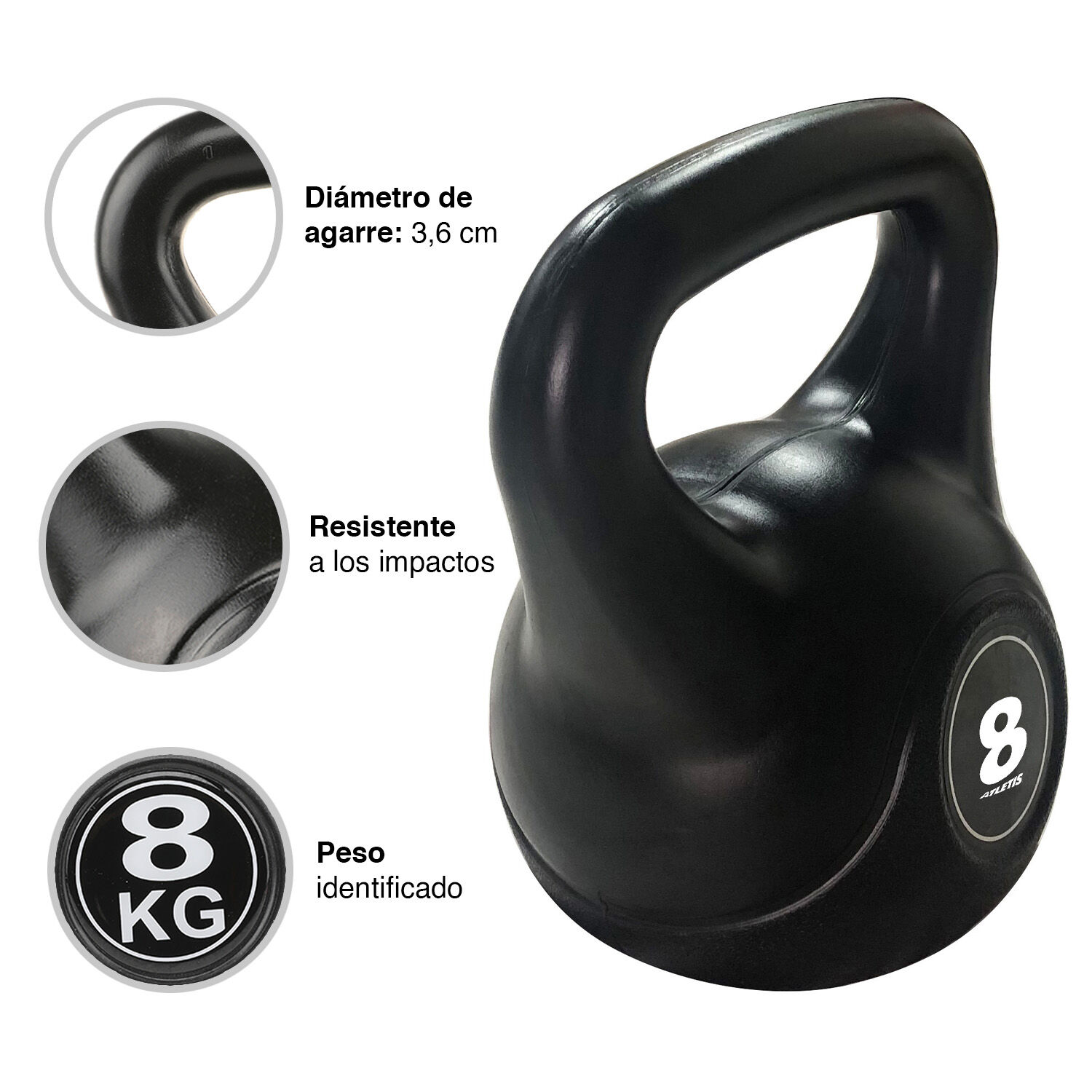 Kettlebell Mancuerna Pesa Rusa Cemento 8 Kg Negro image number 3.0