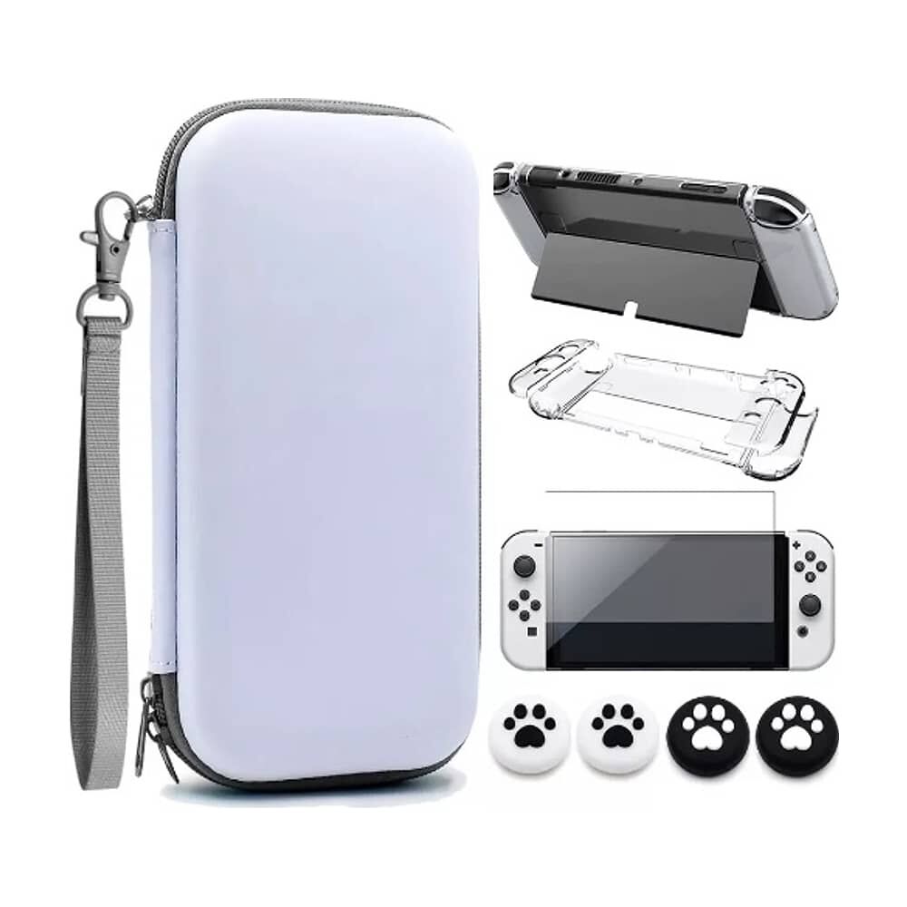 Estuche + Mica Vidrio + Funda + Grips - Nintendo Switch Oled Blanco image number 0.0