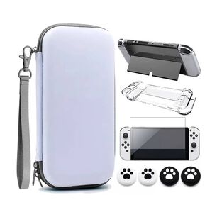 Estuche + Mica Vidrio + Funda + Grips - Nintendo Switch Oled Blanco