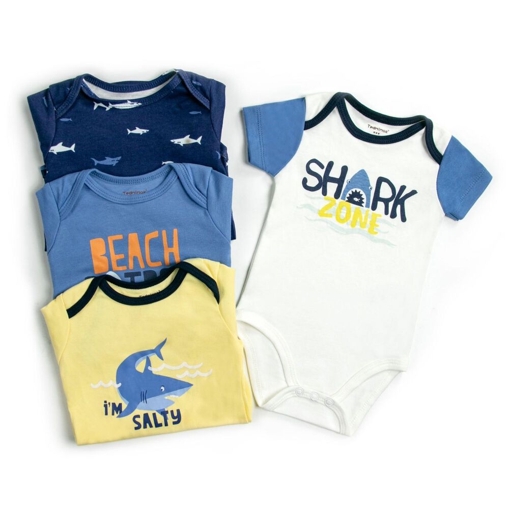 Pack 4 Bodys Ni&ntilde;o Manga Corta Tedmimak 100% Algod&oacute;n Tiburon Azul image number 1.0