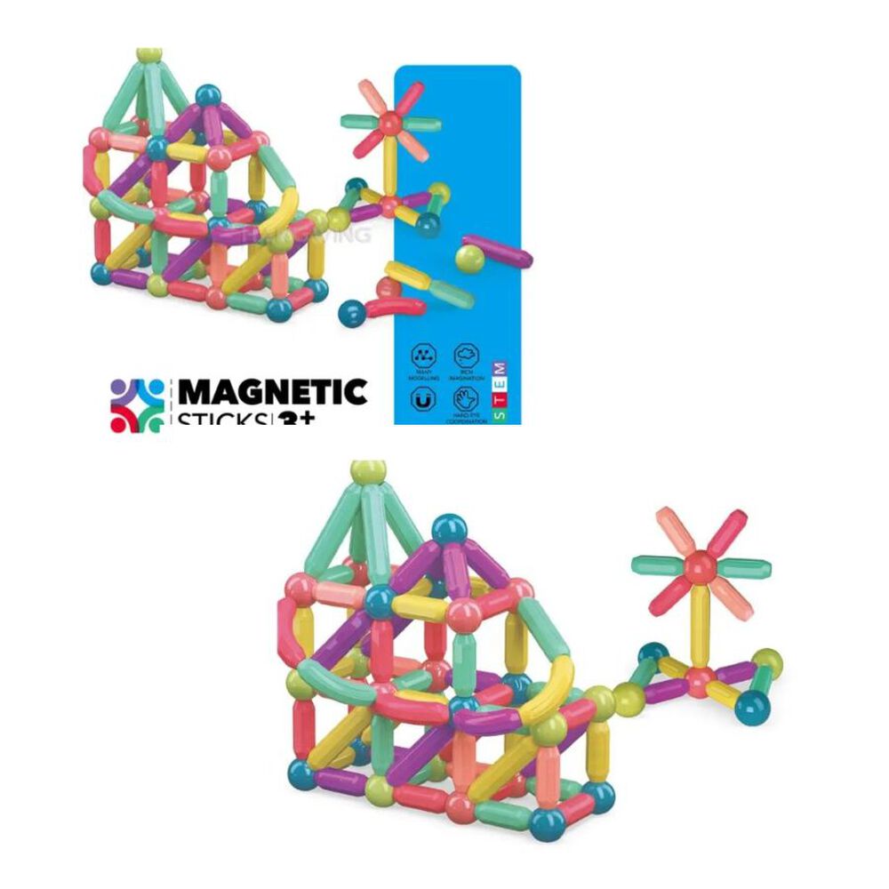 Juguete Set Bloques Construcci&oacute;n Magn&eacute;ticos Ni&ntilde;os 64 Pzas image number 2.0