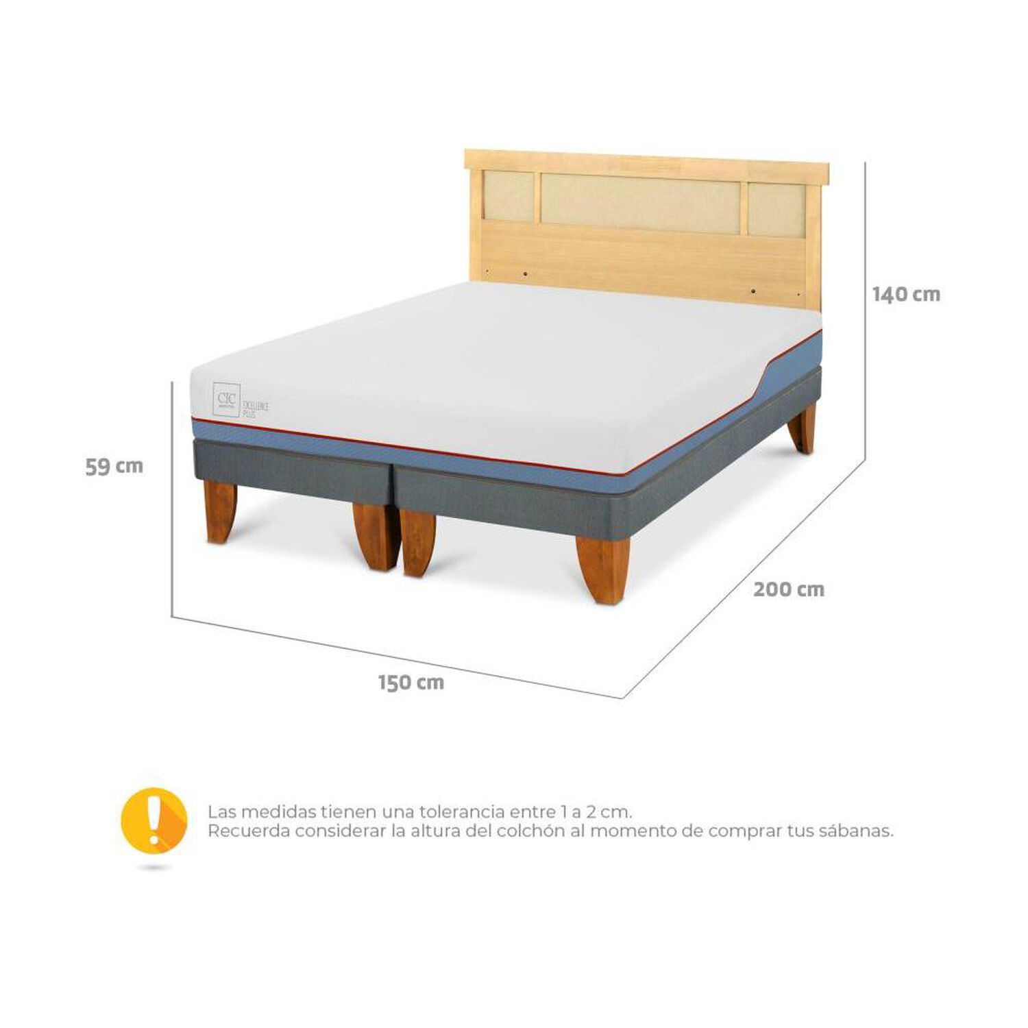 Cama Europea Cic Excellence Plus / 2 Plazas / Base Dividida + Respaldo image number 2.0