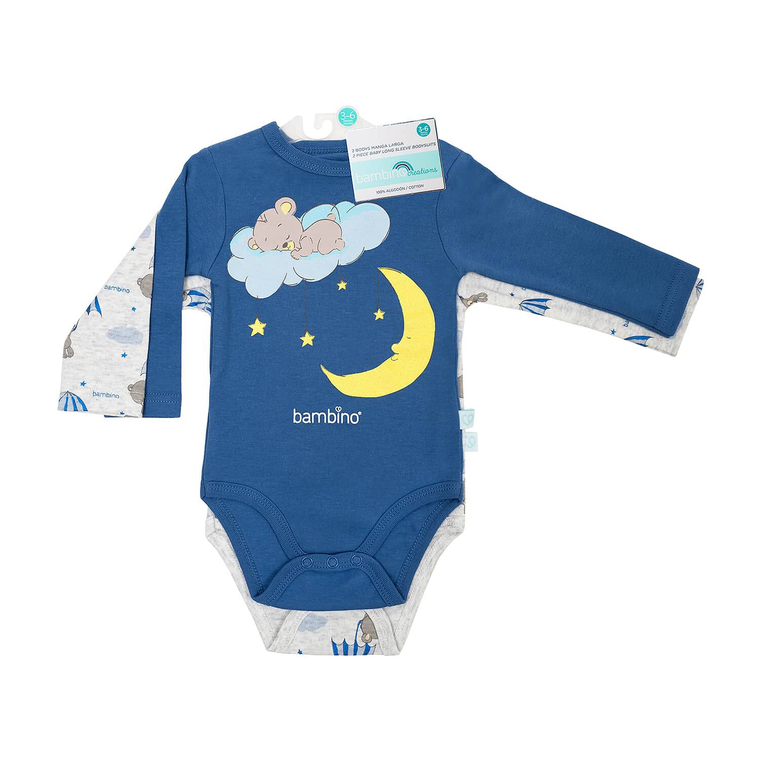 Set 2 Piezas Bodys Manga Larga Bambino Oso Celeste image number 1.0