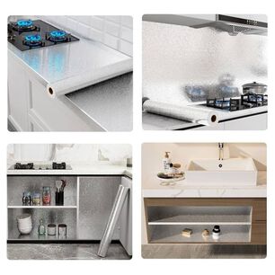 Pack 2 Papel Aluminio Autoadhesivo Antigrasa Para Cocina Impermeable Plateado 0.4x3m