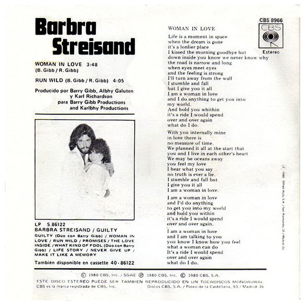 Barbra Streisand - Woman In Love | 7" Single Vinilo Usado image number 1.0