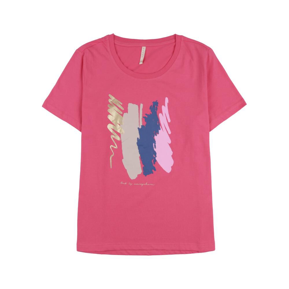 Polera Lisa Con Estampado Frontal Manga Corta Cuello Redondo Mujer Geeps image number 0.0