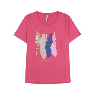 Polera Lisa Con Estampado Frontal Manga Corta Cuello Redondo Mujer Geeps