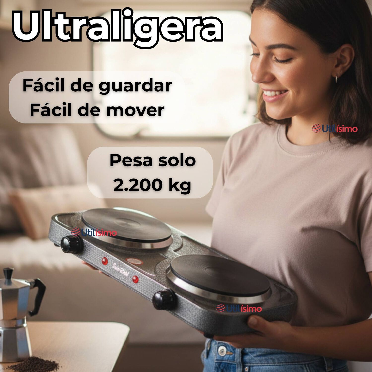 Cocina El&eacute;ctrica 2 Platos Cocinilla Port&aacute;til 2000w De Potencia image number 3.0