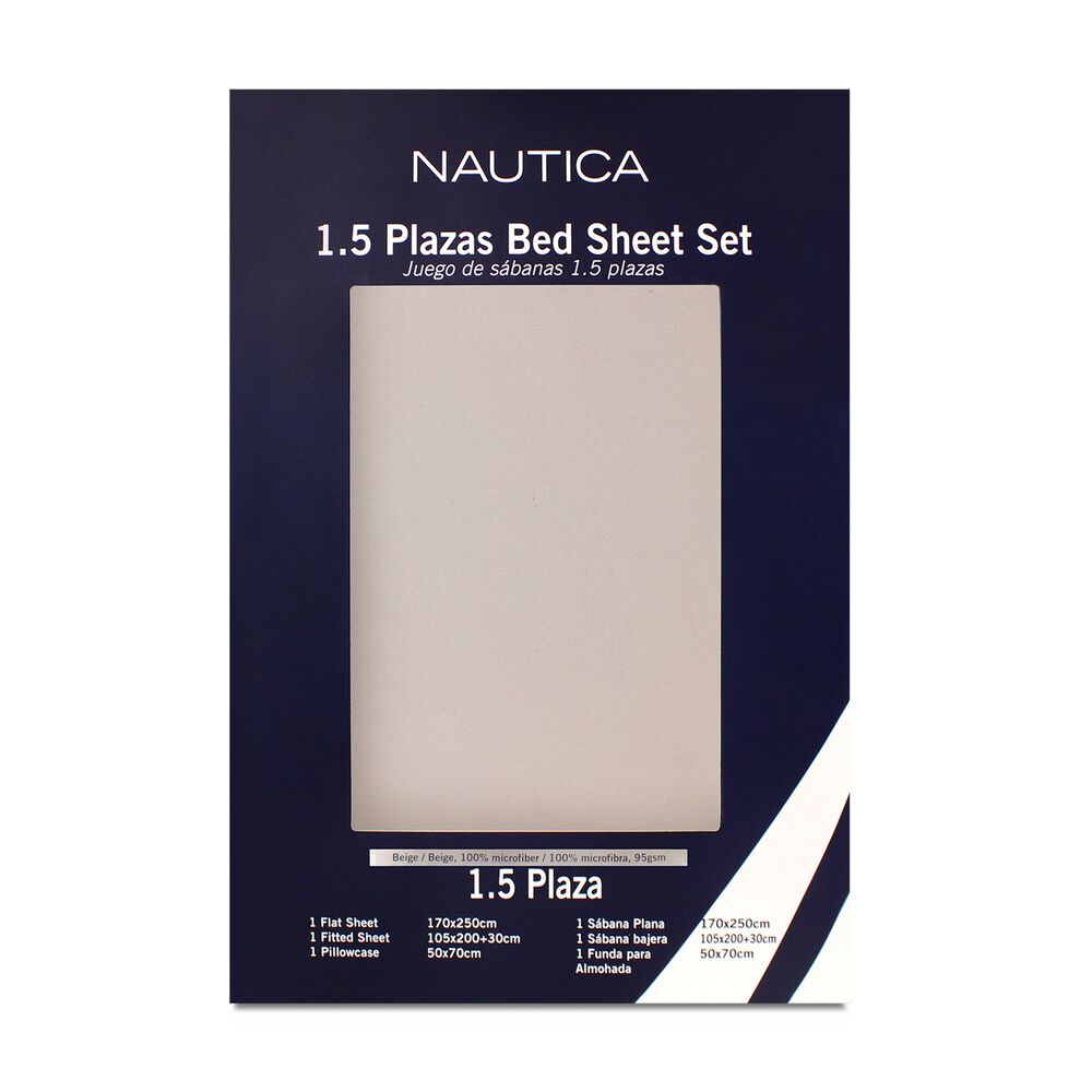 Juego De S&aacute;banas Nautica 3piezas Microfibra 1,5 Plazas Caf&eacute; image number 4.0
