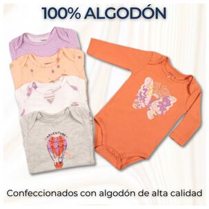 Pack 5 Bodys Ni&ntilde;a Manga Larga Tedmimak 100% Algod&oacute;n Cute Mariposas