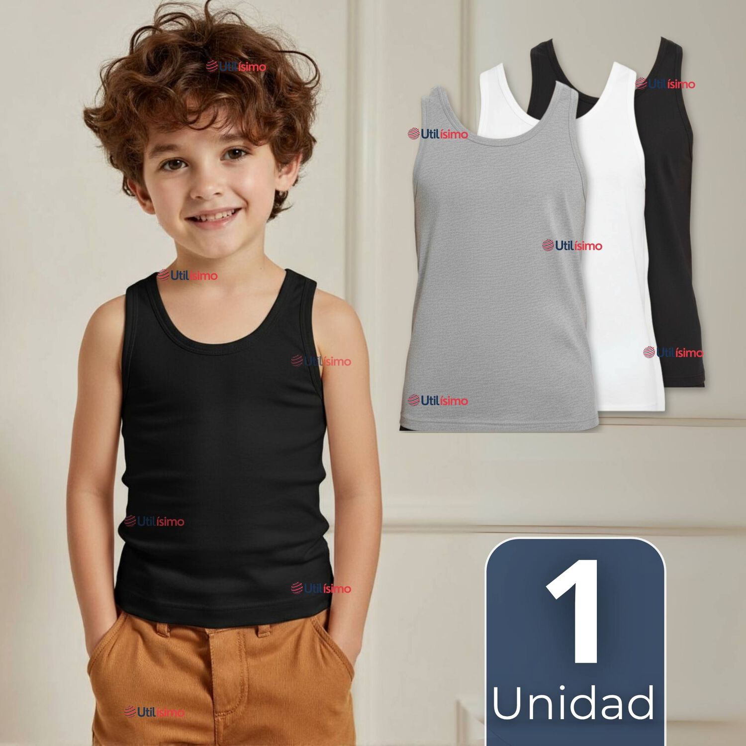 Camiseta Sin Manga B&aacute;sica Suave 100% Algod&oacute;n Colores Surtidos Ni&ntilde;o image number 0.0