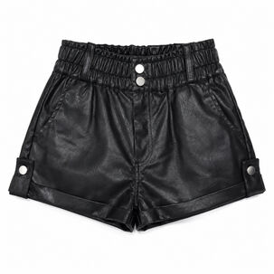 Short Ecocuero Ni&ntilde;a Cuerina Efecto Cuero Negro Moda