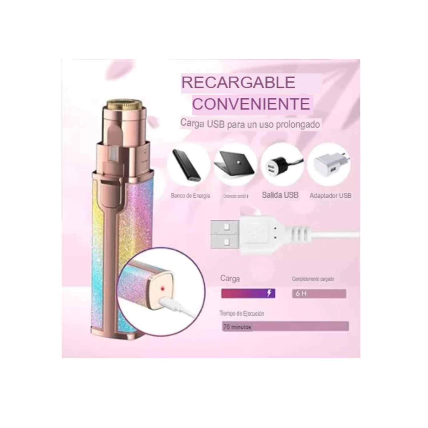 Depiladora Removedor De Vello Facial Ceja 2 En 1 Recargable image number 5.0