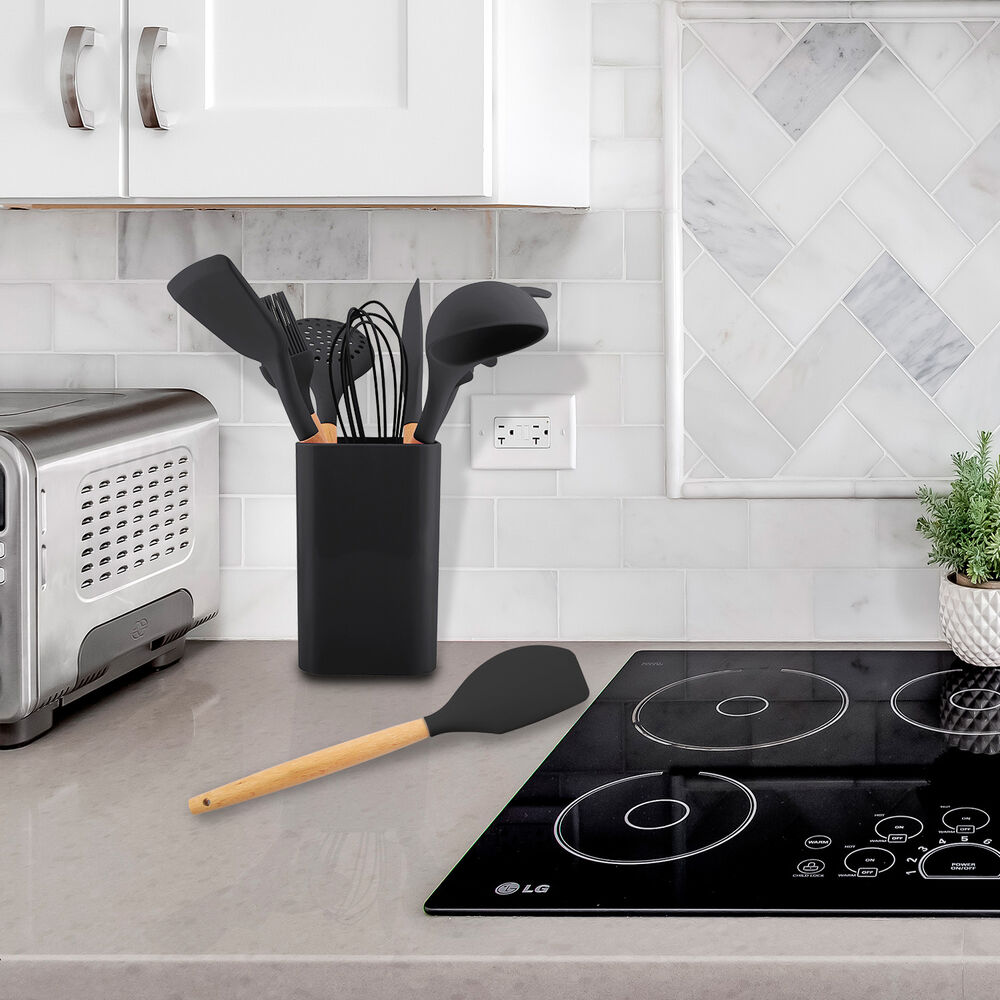 Set De Utensilios De Cocina Silicona Madera Negro image number 1.0