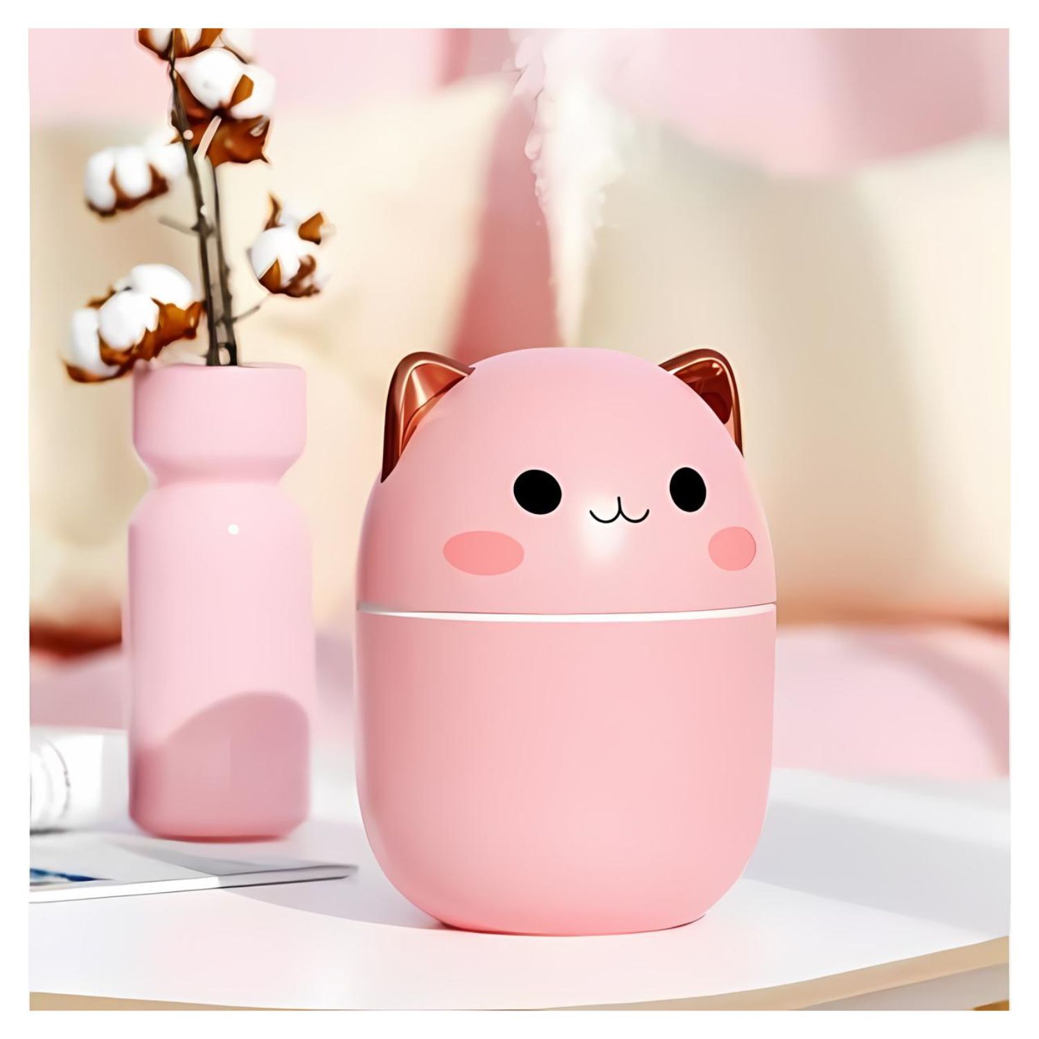 Humidificador Dise&ntilde;o De Gato Color Rosa Luz Led Hogar image number 2.0