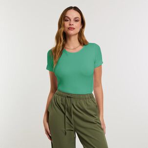 Polera Rib Básica Manga Corta Cuello Redondo Mujer Kimera