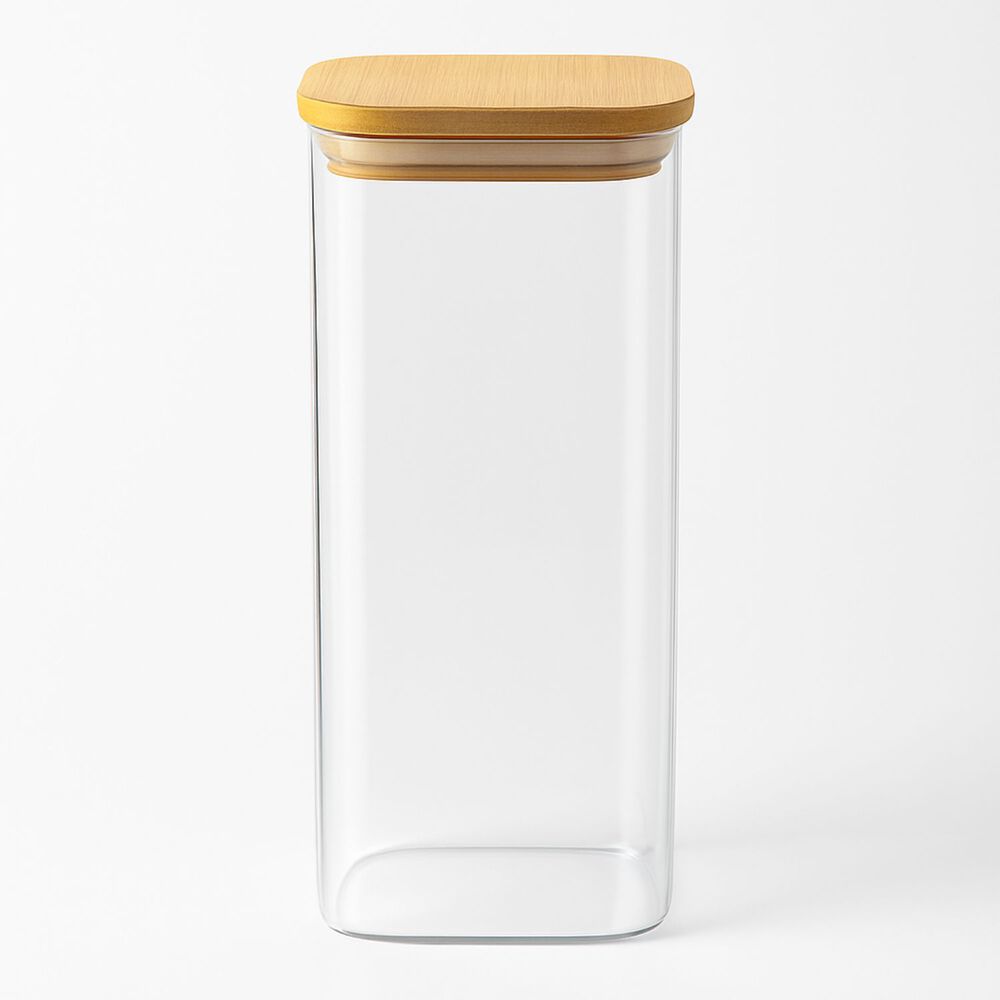 Frasco Hermetico Cuadrado 1400ml Vidrio 15cm Con Tapa Bambú image number 1.0