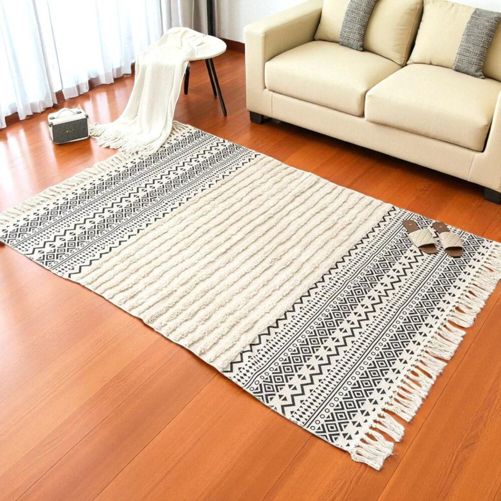 Alfombra Estilo N&oacute;rdico Bohemio Con Flecos 120x180 Cm Yomshi image number 0.0