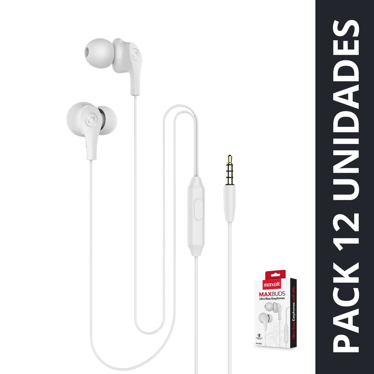 Pack 12 Audífonos Maxell In Ear Estéreo Con Microfono Blanco