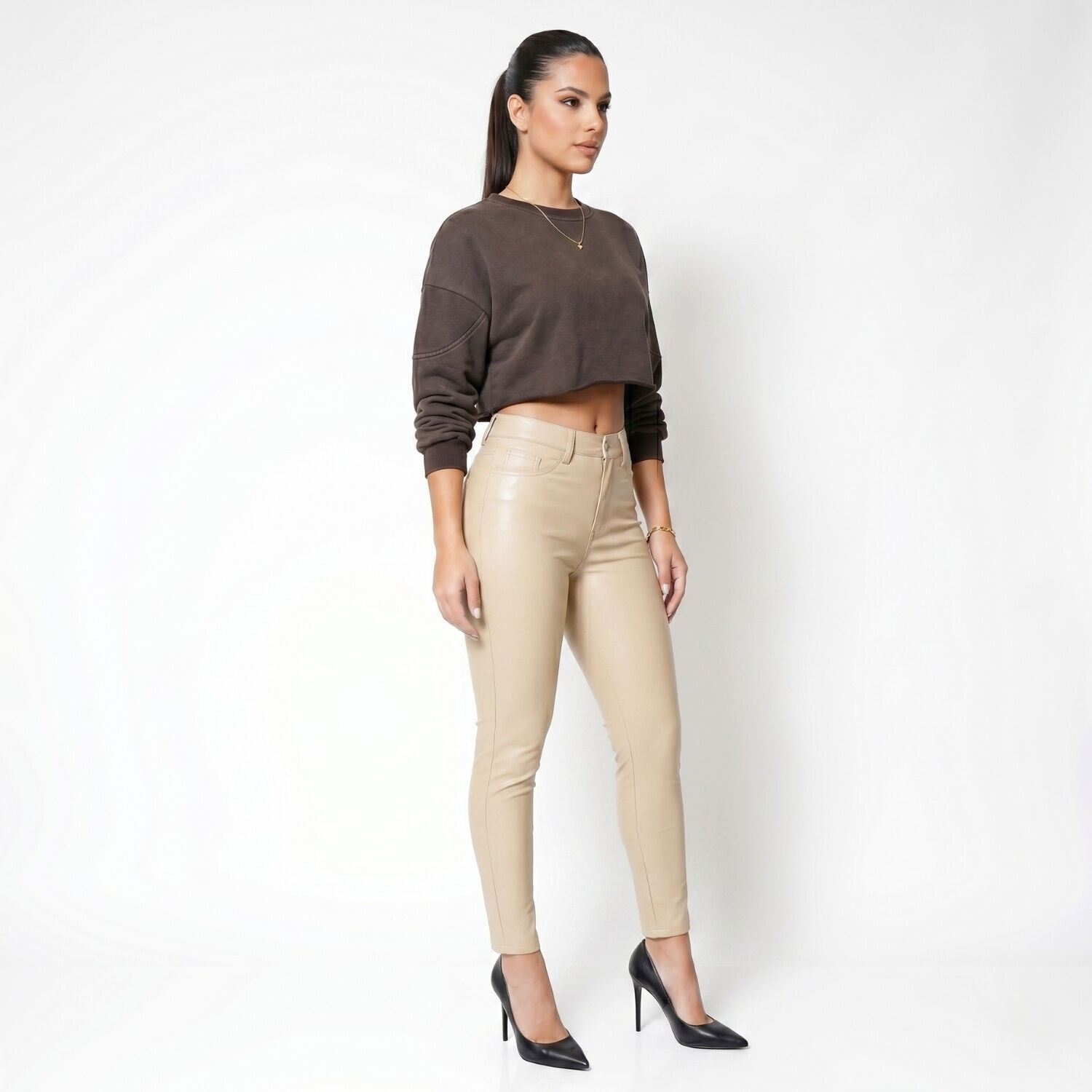 Pantalon Ecocuero Pu Tiro Alto Mujer image number 1.0