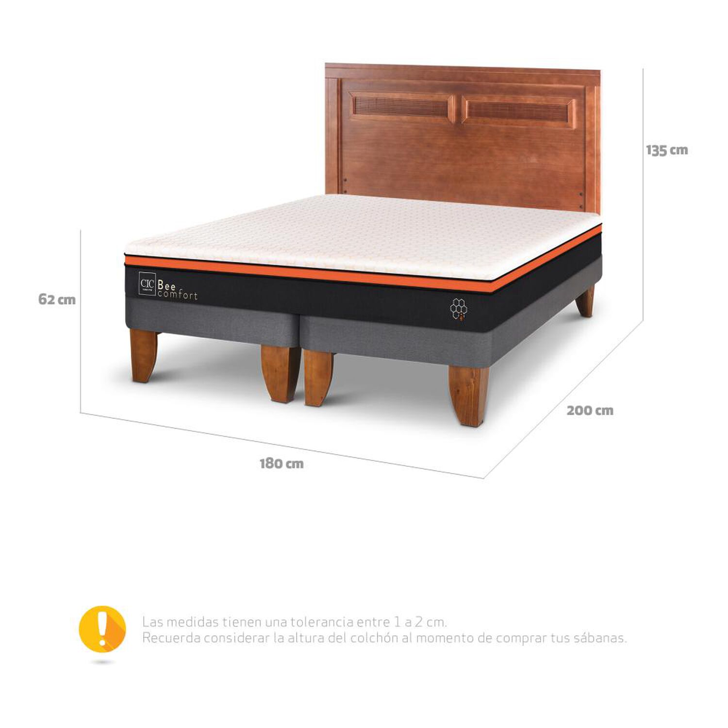 Cama Europea Cic Bee Comfort / King / Base Dividida + Respaldo image number 2.0