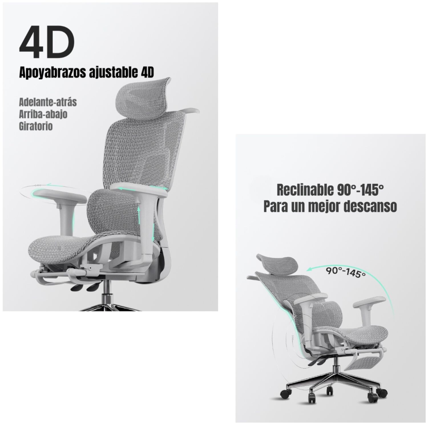 Silla De Escritorio Reclinable E14 Gris By Lubabycas image number 4.0