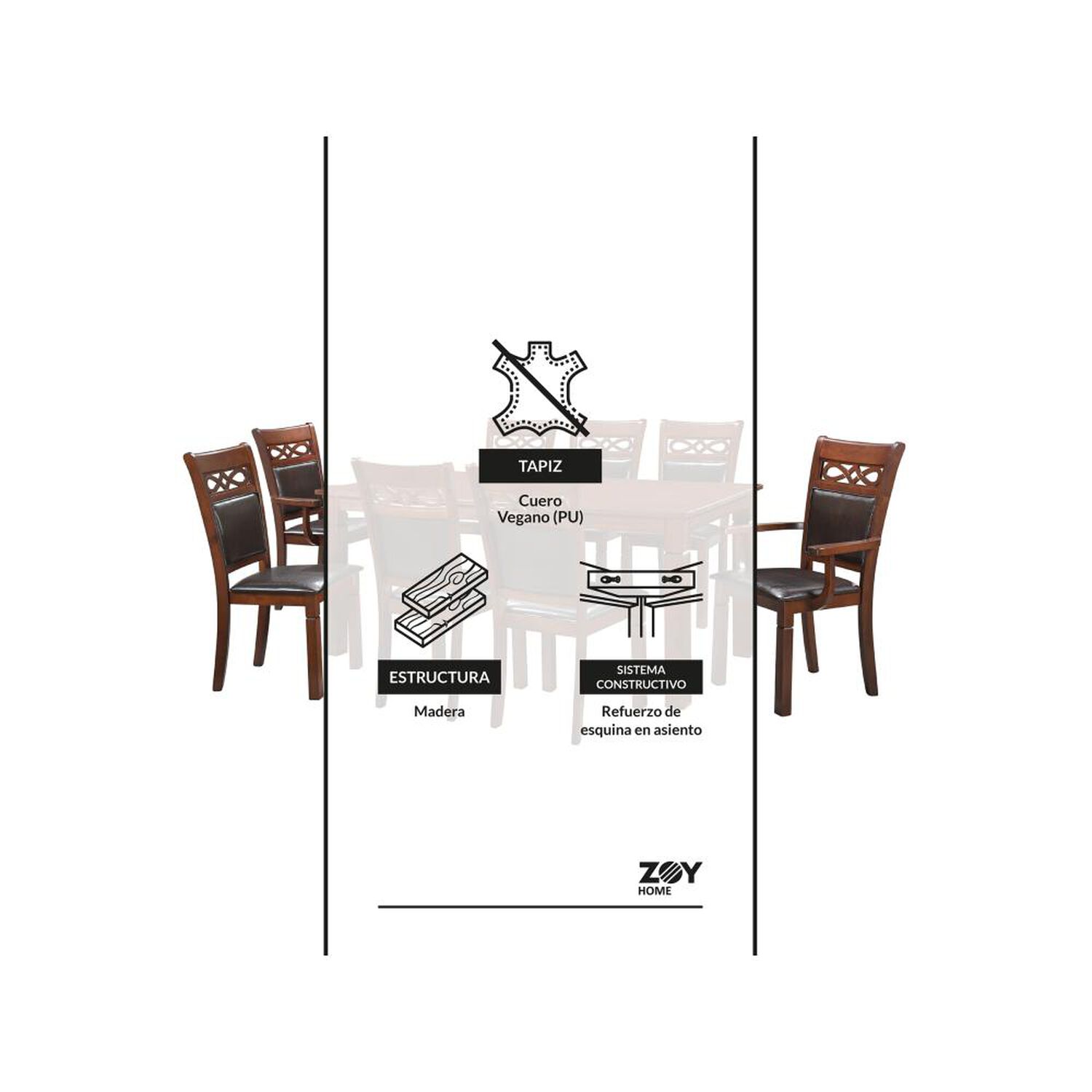 Juego De Comedor Zoy Home Capri / 6 Sillas / 2 Sitiales image number 11.0
