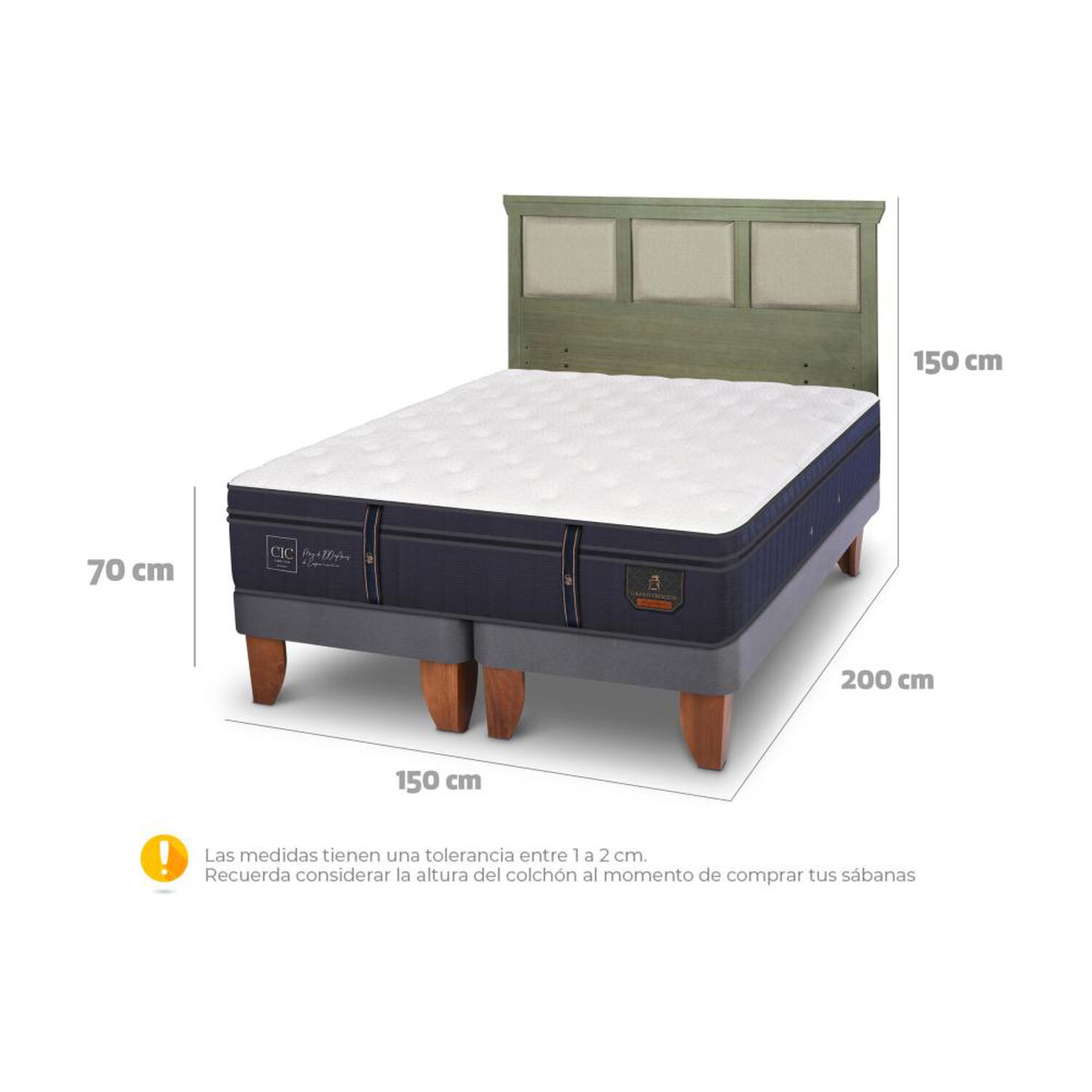Cama Europea Cic Linea Premium / 2 Plazas / Base Dividida + Respaldo image number 5.0