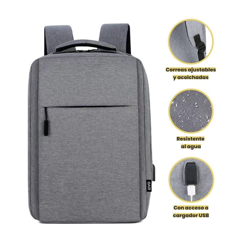 Mochila Para Notebook Con Puerto Usb 15" Gris Levo image number 5.0