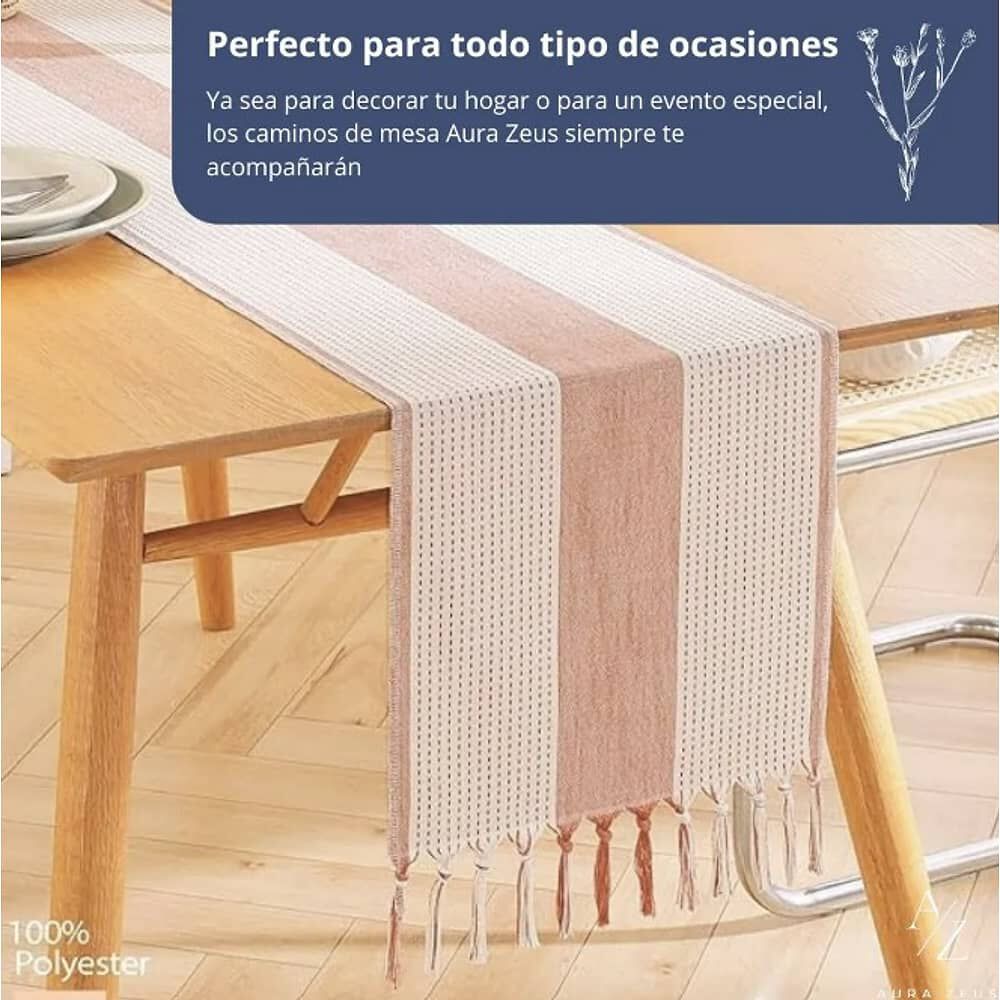 Camino De Mesa 183x33 Cm Lino Y Algodon Mantel Crochet. Rosado image number 2.0