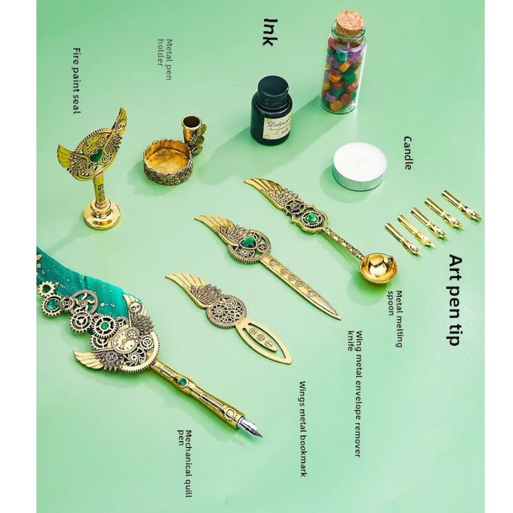 Set Escritura Vintage Pluma Lacre Steampunk Gotico image number 3.0