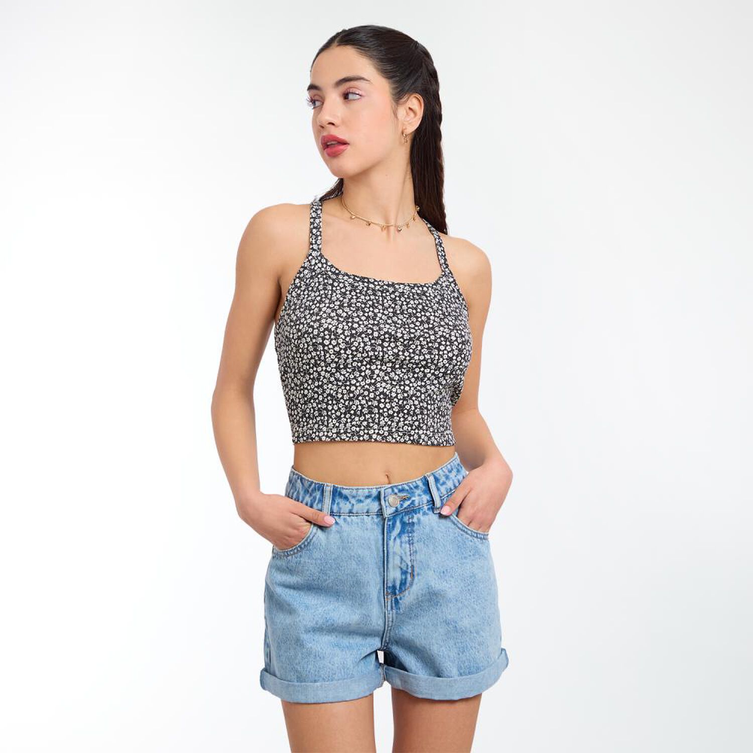 Polera Crop Estampada Sin Mangas Cuello Recto Mujer Freedom image number 0.0