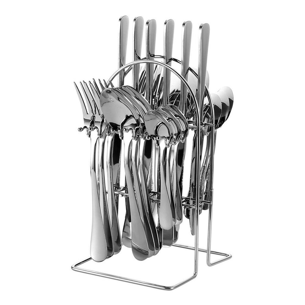 Juego Cubiertos 24 Piezas Acero Inoxidable Plateado Elegante image number 1.0