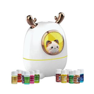 Pack Humidificador Nave Espacial Gato + 12 Esencias Aromaticas