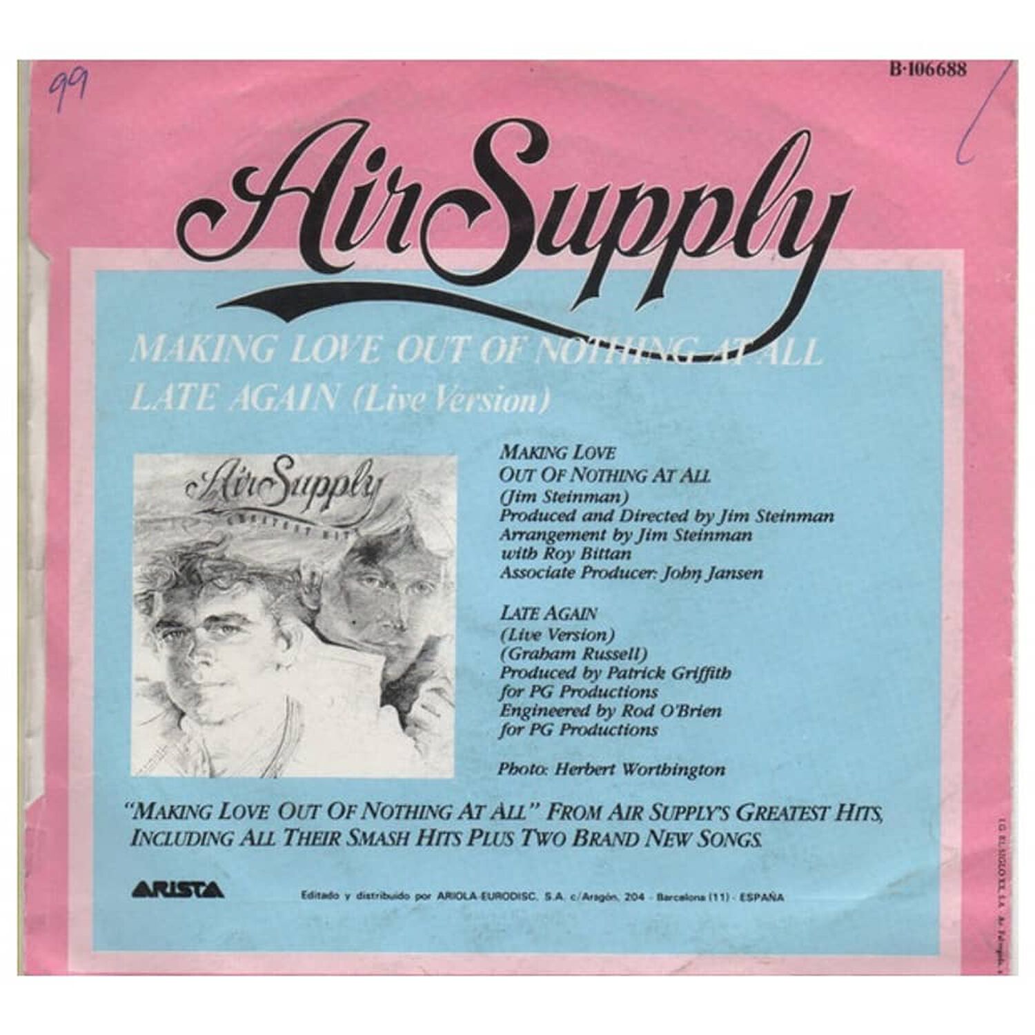 Air Supply - Making Love Out Of Nothing At All | 7" Single Vinilo Usado image number 1.0