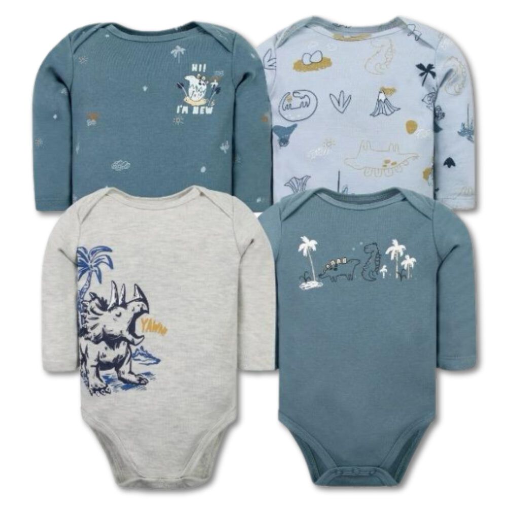 Pack 4 Bodys Ni&ntilde;o Manga Larga Tedmimak 100% Algod&oacute;n Buddies Dinosaur image number 0.0